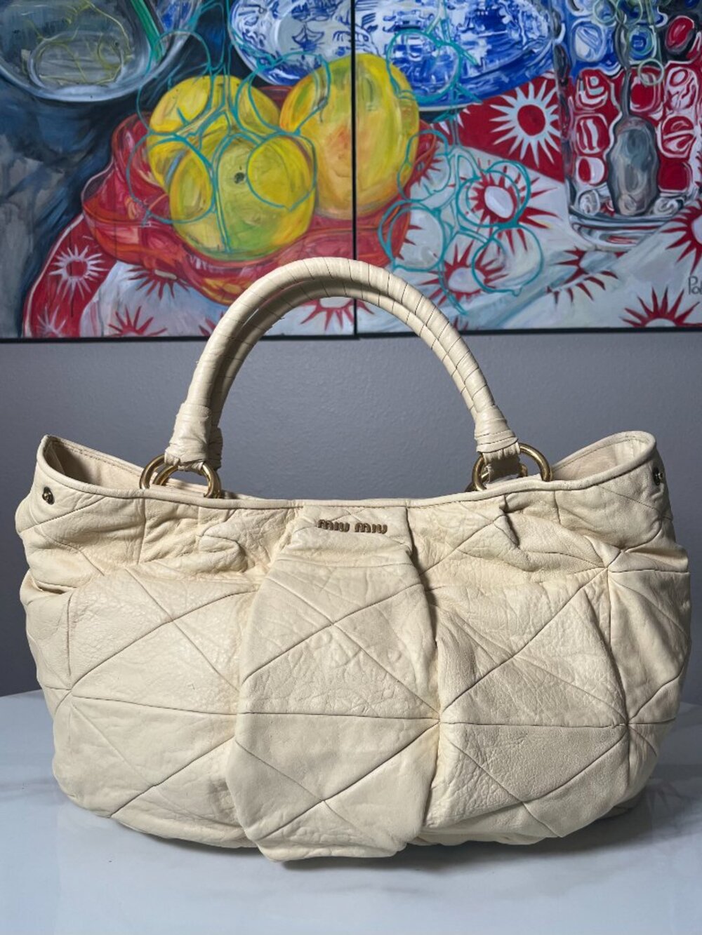 Miu Miu Patchwork Ivory Nappa Leather Hobo Shoulder Bag
